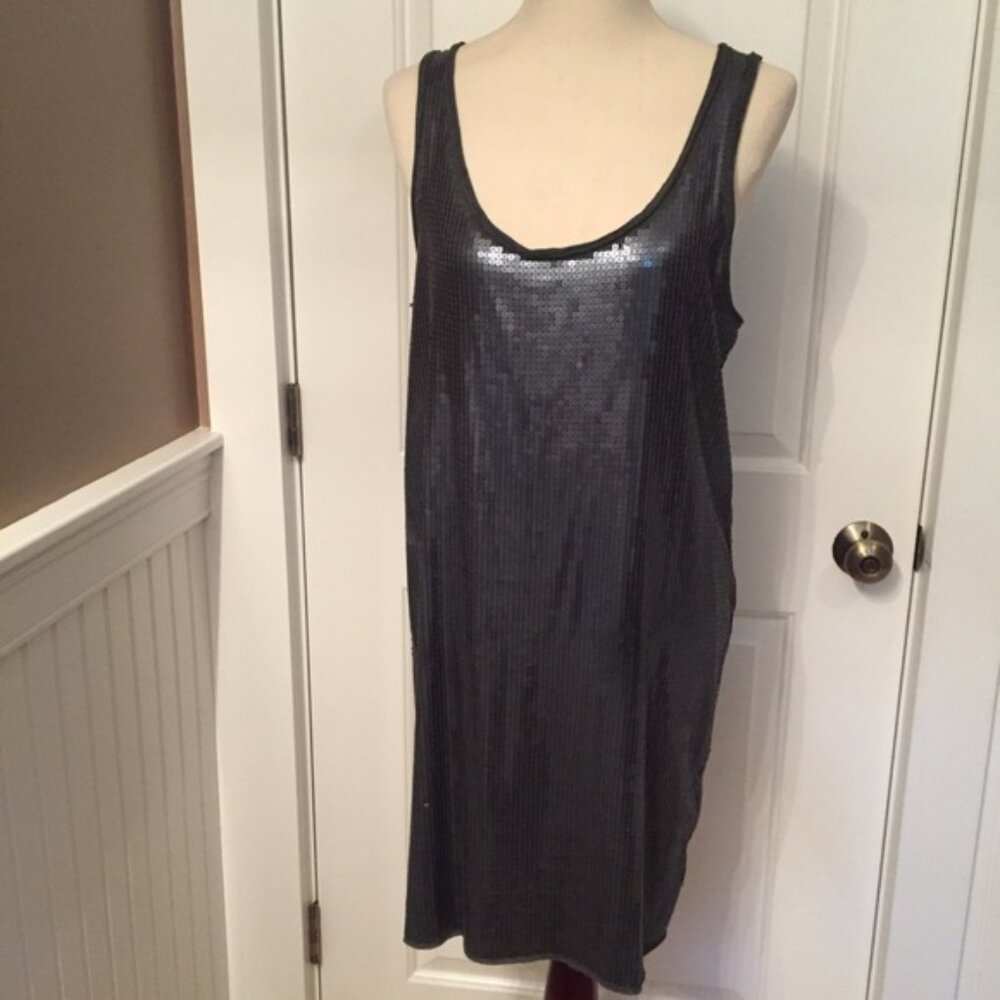 VINCE DRESS MINI GRAY SEQUIN SHIFT SLEEVELESS SCOOP NECK Size L